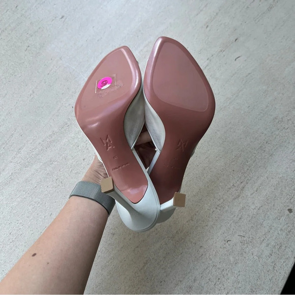 Amina Muaddi Alexa Mesh Slipper 95 White Wedding Mule Heels Shoes Bridal Slip On - Picture 9 of 11